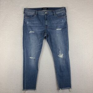 EXPRESS Jeans Womens 16 Blue Cropped Legging Mid‎ Rise Stretch Fray Medium Wash